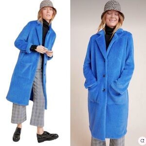 SANCTUARY x ANTHROPOLOGIE Blue Colleen Faux Fur Coat Size XS
